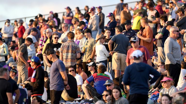 SUNSHINE COAST, AUSTRALIA - AUGUST 02: Crowds are seen during the round 12 NRL match between the Melbourne Storm and the Newcastle Knights on August 02, 2020 in Sunshine Coast, Australia. (Photo by Bradley Kanaris/Getty Images)