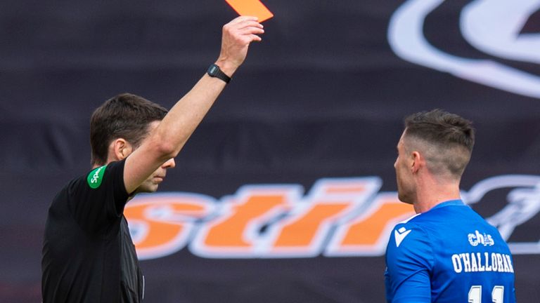 Michael O'Halloran was sent off for St Johnstone in the first half