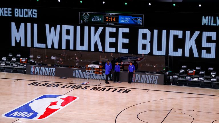 The court remained empty at the scheduled tip-off time for the Milwaukee Bucks play-off game against the Orlando Magic