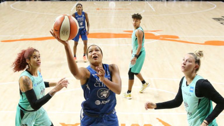 Napheesa Collier of the Minnesota Lynx shoots the ball against the New York Liberty