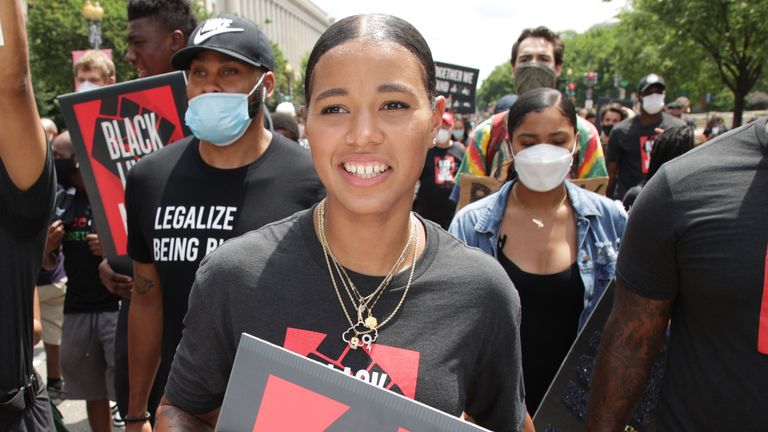 Natasha Cloud participates in a Black Lives Matter march