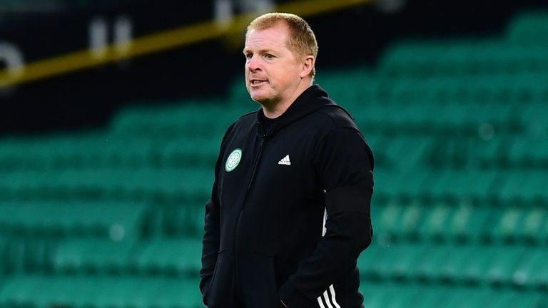 Celtic boss Neil Lennon watches on in the Champions League qualifier