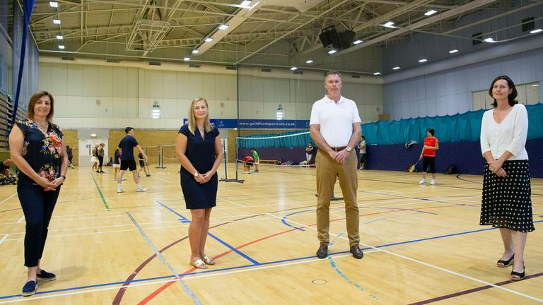 (Left to right) Sue Storey, CEO Volleyball England, Katy Ritchien, Director England Netball Development, Adrian Christy, CEO Badminton England and Sara Sutcliffe, CEO Table Tennis England. Credit Matt Alexander/PA Wire                                                                 