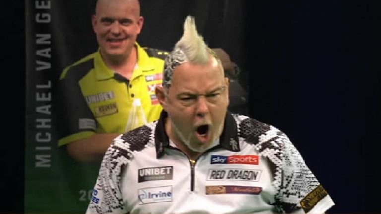 Peter Wright hits a 170 finish against Glen Durrant on Night Seven of the Premier League