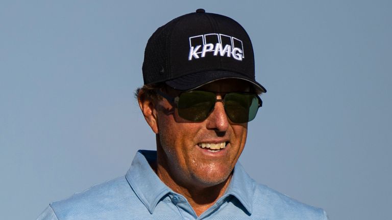 BRANSON, MO - AUGUST 25:  Phil Mickelson of the United States watches after hitting his tee shot on the 14th hole during the second round of the Charles Schwab Series at Ozarks National on August 25, 2020 in Branson, Missouri. (Photo by Brett Carlsen/Getty Images) *** Local Caption *** Phil Mickelson