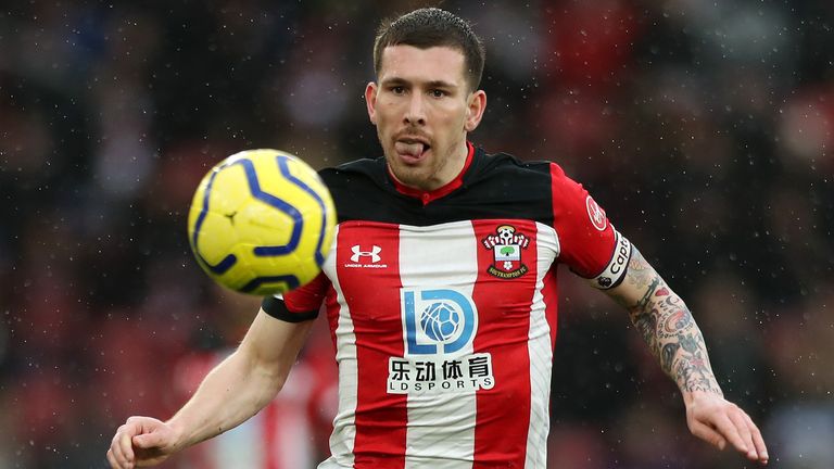 Southampton's Pierre-Emile Hojbjerg in Premier League action against Burnley in February