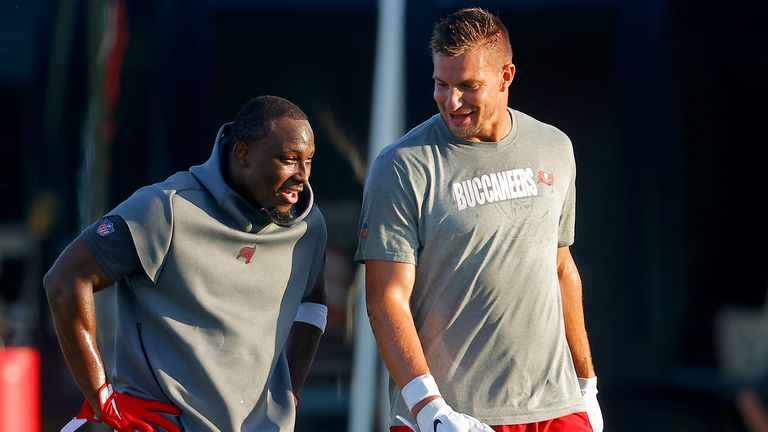 Rob Gronkowski pictured with new Tampa Bay Buccaneers teammate LeSean McCoy