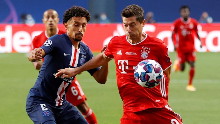 Robert Lewandowski holds the ball up for his side during the final