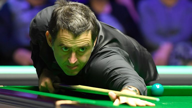 Ronnie O'Sullivan plays a shot during his match against Ding Junhui in the fourth round of the Betway UK Championship at The Barbican on December 05, 2019 in York, England.