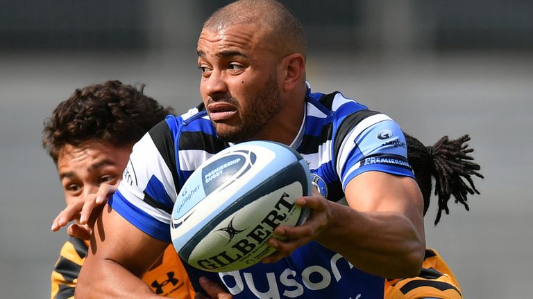 Jonathan Joseph is tackled by Wasps&#39; Jacob Umaga and Zach Kibirige