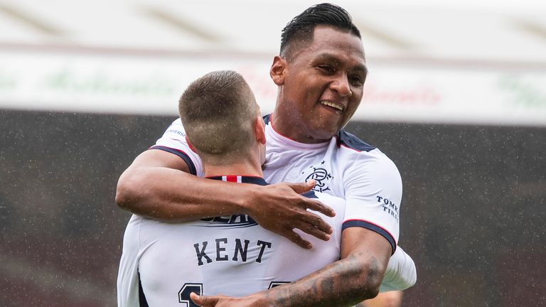 Ryan Kent celebrates with Alfredo Morelos after scoring for Rangers