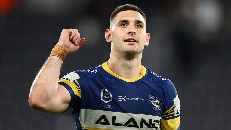 SYDNEY, AUSTRALIA - AUGUST 20: Ryan Matterson of the Eels thanks the crowd after winning the round 15 NRL match between the Parramatta Eels and the Melbourne Storm at Bankwest Stadium on August 20, 2020 in Sydney, Australia. (Photo by Cameron Spencer/Getty Images)