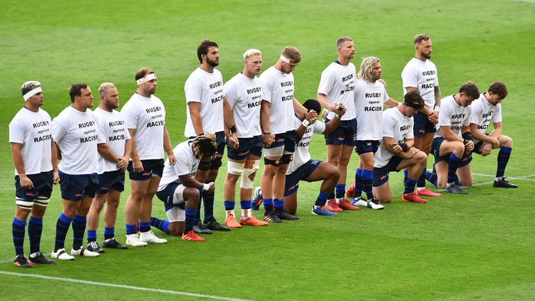 Five Sale Sharks took a knee before kick off for the Black Lives Matter movement
