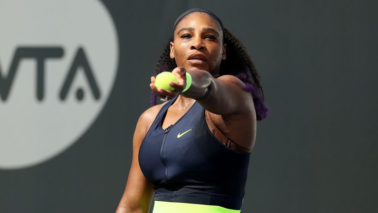 Serena Williams serves during her match against Bernarda Pera during Top Seed Open - Day 2 at the Top Seed Tennis Club on August 11, 2020 in Lexington, Kentucky.