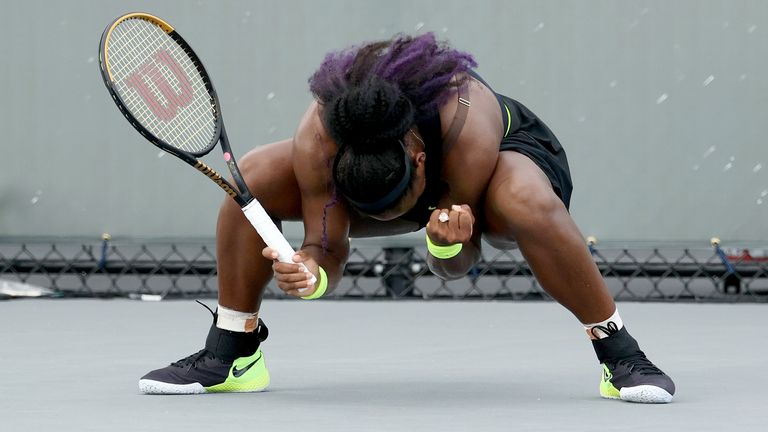 Serena Williams reacts after winning a point during her match against Venus Williams during Top Seed Open - Day 4 at the Top Seed Tennis Club on August 13, 2020 in Lexington, Kentucky.