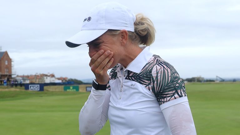 Sophia.Popov of Germany celebrates victory during Day Four of the 2020 AIG Women's Open at Royal Troon on August 23, 2020 in Troon, Scotland. (Photo by R&A - Handout/R&A via Getty Images)