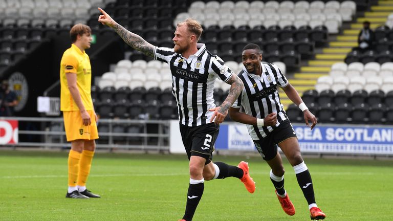 PAISLEY, SCOTLAND - AUGUST 01: St Mirren's Richart Tait makes it 1-0 during the Scottish Premiership match between St Mirren and Livingston at the Simple Digital Arena on August 01, 2020, in Paisley, Scotland..(Alan Harvey / SNS Group)