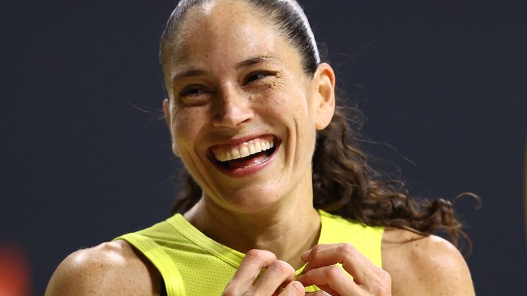 Sue Bird celebrates after a Seattle Storm victory inside the WNBA bubble