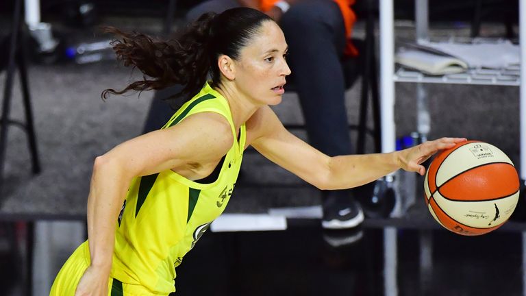 Sue Bird drives during a Seattle Storm game in the WNBA bubble