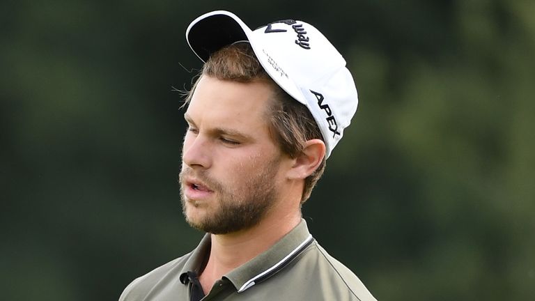 Thomas Detry reacts after missing a short par putt on the 18th in the Hero Open