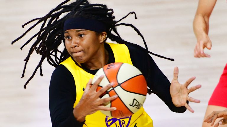 Tierra Ruffin-Pratt grabs a rebound against the Atlanta Dream