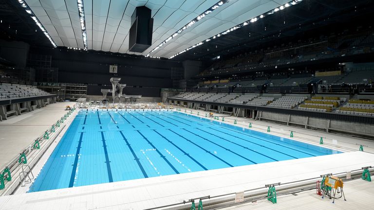 TOKYO, JAPAN - NOVEMBER 21: A general view during the press preview of Tokyo Aquatics Centre, 2020 Tokyo Olympic Games venue on November 21, 2019 in Tokyo, Japan. (Photo by Matt Roberts/Getty Images)