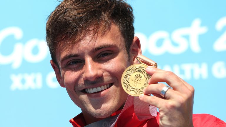 England's Tom Daley with his gold medal in the Men's Synchronised 10m Platform Final at the Optus Aquatic Centre during day nine of the 2018 Commonwealth Games in the Gold Coast, Australia. PRESS ASSOCIATION Photo. Picture date: Friday April 13, 2018. See PA story COMMONWEALTH Diving. Photo credit should read: Danny Lawson/PA Wire. RESTRICTIONS: Editorial use only. No commercial use. No video emulation.