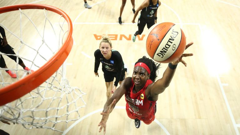 Elizabeth Williams of the Atlanta Dream shoots the ball against the New York Liberty