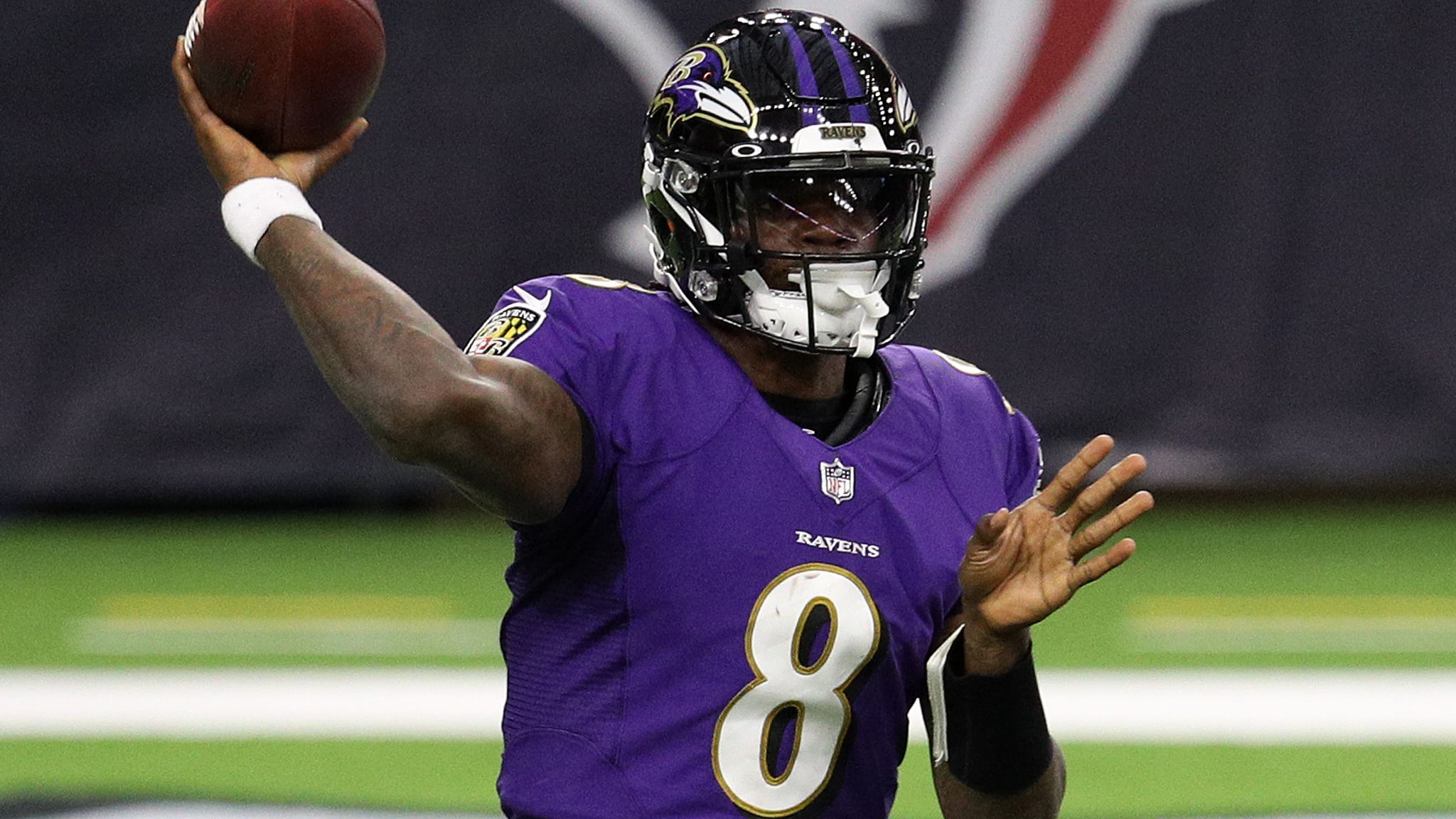 Baltimore Ravens running back Justice Hill (43) works out before an NFL  football game against the Houston Texans , Sunday, Sept. 10, 2023, in  Baltimore. (AP Photo/Nick Wass Stock Photo - Alamy