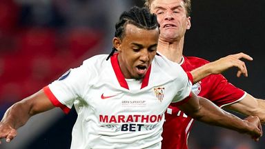 Image of Kounde featured for Sevilla in their European Super Cup clash against Bayern Munich on Thursday