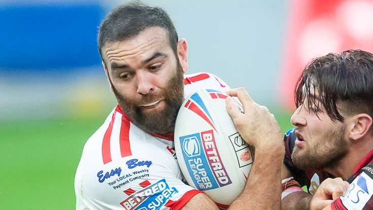Picture by Allan McKenzie/SWpix.com - 03/09/2020 - Rugby League - Betfred Super League - Hull KR v Wigan Warriors - Emerald Headingley Stadium, Leeds, England - Kane Linnett is tackled by Liam Byrne.