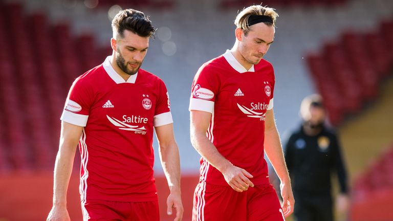 Aberdeen's Connor McLennan and Ryan Hedges walk off dejected at full time