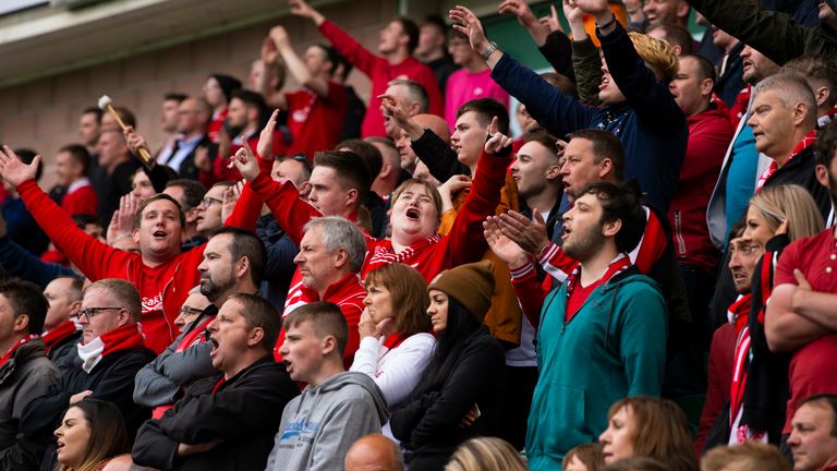 Aberdeen fans pictured in the stands at Easter Road