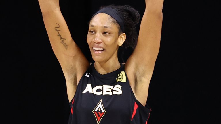 A'ja Wilson celebrates the Las Vegas Aces' Game 5 win over the Connecticut Sun