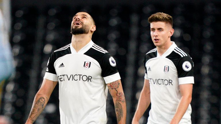 Aleksandar Mitrovic reacts during the Premier League match between Fulham and Aston Villa