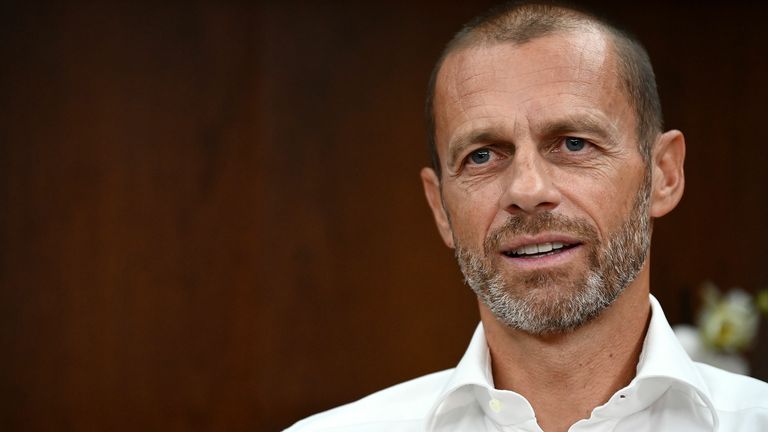 UEFA president Aleksander Ceferin answers to journalists during an AFP interview at a hotel in Lisbon on August 13, 2020