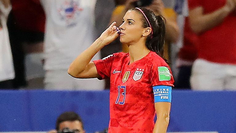 Alex Morgan pretended to sip tea after scoring against England during last summer's World Cup