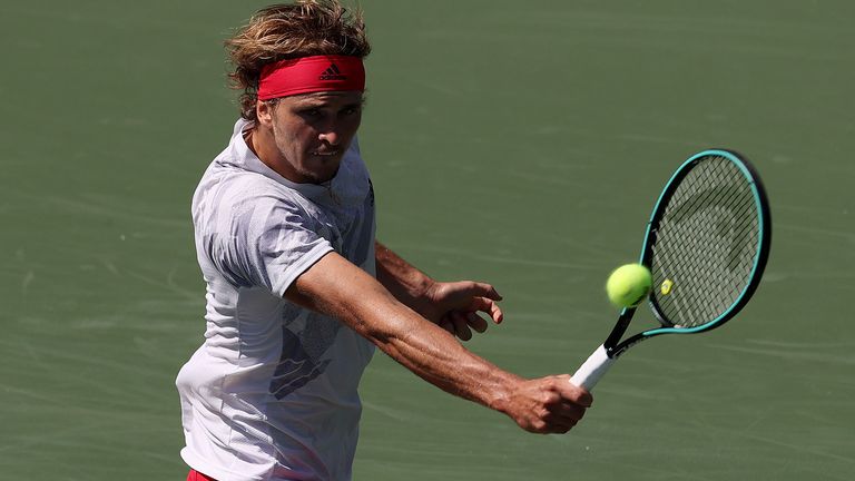 Alexander Zverev of Germany returns the ball during his Men's Singles fourth round match against Alejandro Davidovich Fokina of Spain on Day Seven of the 2020 US Open at the USTA Billie Jean King National Tennis Center on September 6, 2020 in the Queens borough of New York City