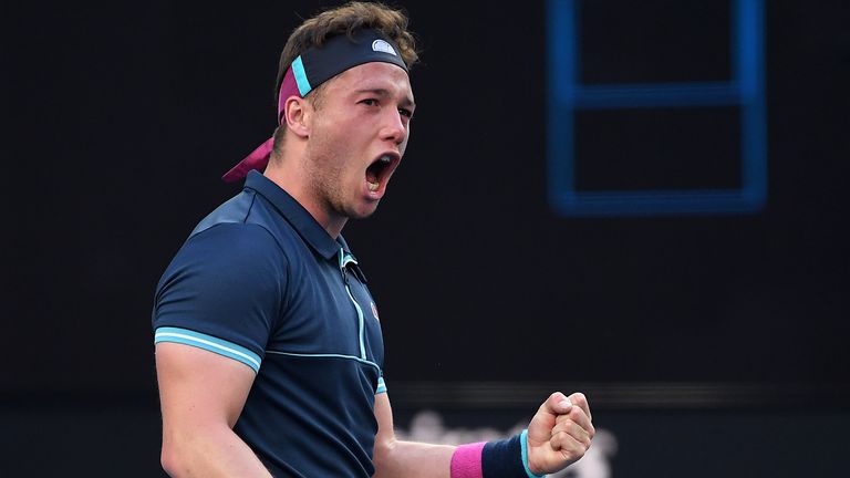 Alfie Hewett of Great Britain celebrates after winning a point during his Men's Wheelchair Singles Quarterfinals match against Stephane Houdet of France on day ten of the 2020 Australian Open at Melbourne Park on January 29, 2020 in Melbourne, Australia.