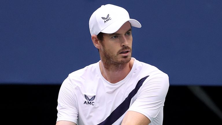 Andy Murray of Great Britain reacts during his Men's Singles first round match against Yoshihito Nishioka of Japan on Day Two of the 2020 US Open at the USTA Billie Jean King National Tennis Center on September 1, 2020 in the Queens borough of New York City