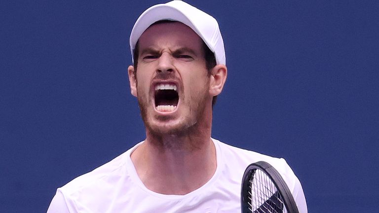 Andy Murray of Great Britain reacts during his Men's Singles first round match against Yoshihito Nishioka of Japan on Day Two of the 2020 US Open at the USTA Billie Jean King National Tennis Center on September 1, 2020 in the Queens borough of New York City