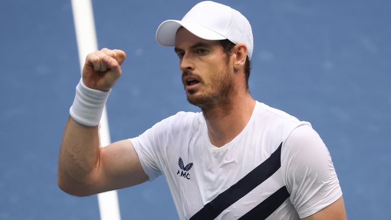 Andy Murray of Great Britain celebrates winning during his Men's Singles first round match against Yoshihito Nishioka of Japan on Day Two of the 2020 US Open at the USTA Billie Jean King National Tennis Center on September 1, 2020 in the Queens borough of New York City. 