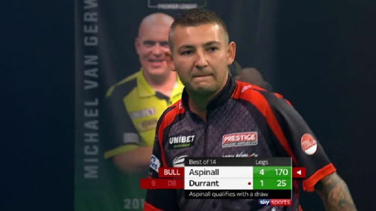 Nathan Aspinall hit the second 170 checkout of Night 16 of the Premier League during his game against Glen Durrant.