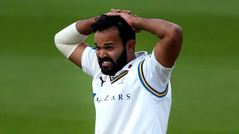 Former Yorkshire bowler Azeem Rafiq with his hands on his head