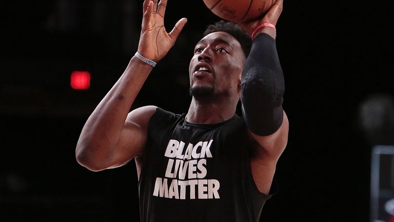 Bam Adebayo warms up before a Miami Heat game in the bubble