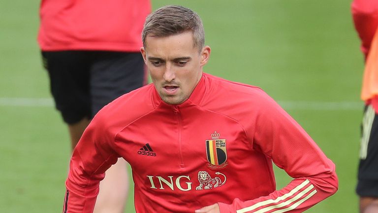 Belgium&#39;s Timothy Castagne pictured during a training session on Wednesday
