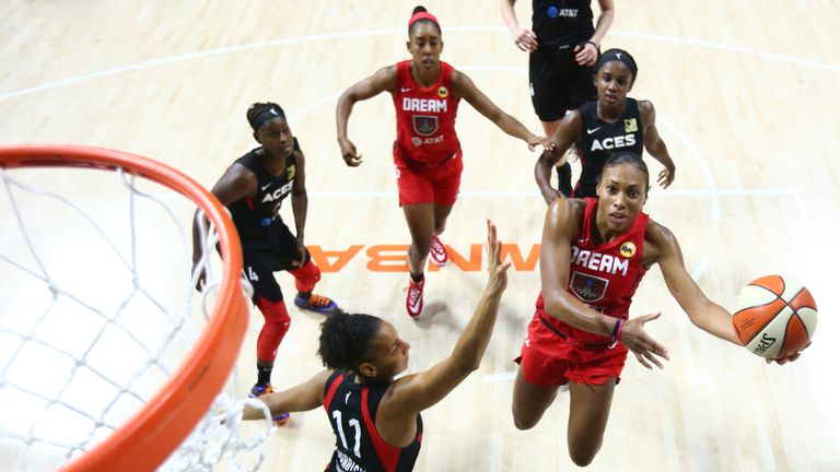 Betnijah Laney of the Atlanta Dream shoots the ball against the Las Vegas Aces