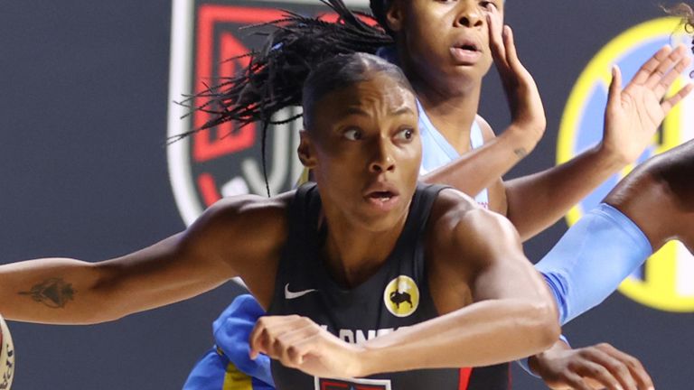 Betnijah Laney of the Atlanta Dream drives to the basket