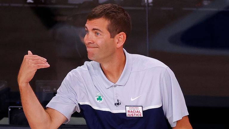 Brad Stevens of the Boston Celtics during the second quarter against the Miami Heat in Game Three of the Eastern Conference Finals