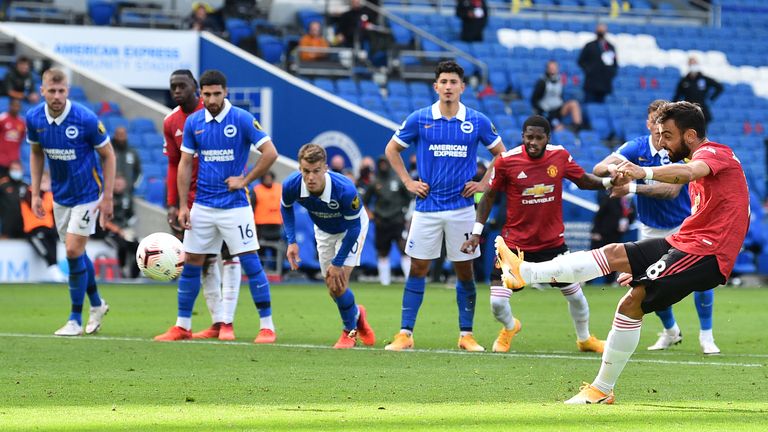 Bruno Fernandes scores from the spot to secure a 3-2 win for Man Utd